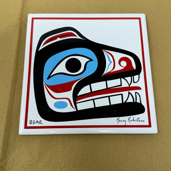 Northwest Pacific Coast Art Ceramic Tile Henry Robertson Bear 6" Cork Haisla - Picture 4 of 8